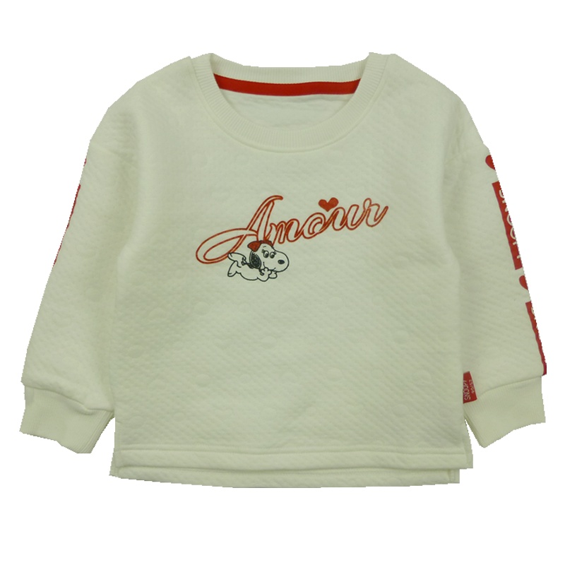 史努比(SNOOPY)童装3-12岁女童春秋装卫衣女宝宝白色空气层卫衣儿童长袖夹棉上衣新款90-140cm