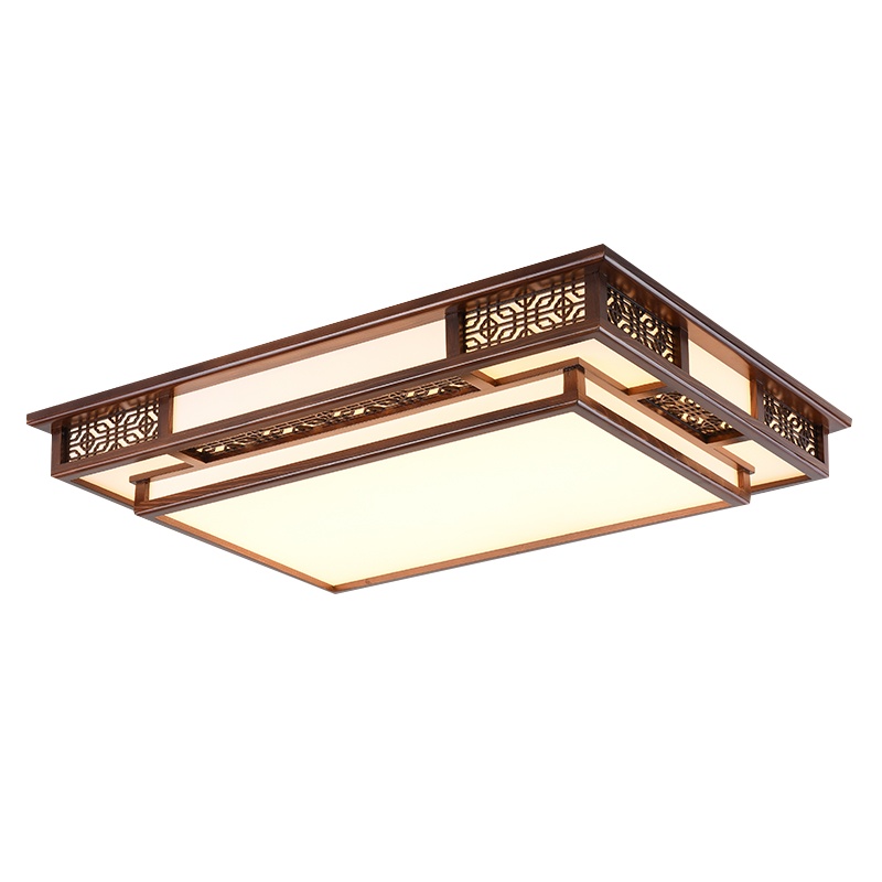 FSL佛山照明 LED吸顶灯35客厅主卧室长方形亚克力新中式镂空雕花简约现代大气调光调色实木仿古灯具