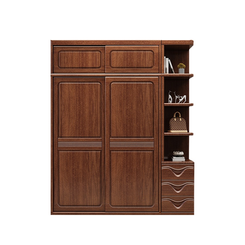 月影梳桐胡桃木现代中式实木衣柜组合两门木质推拉门移门卧室简约卧室衣柜