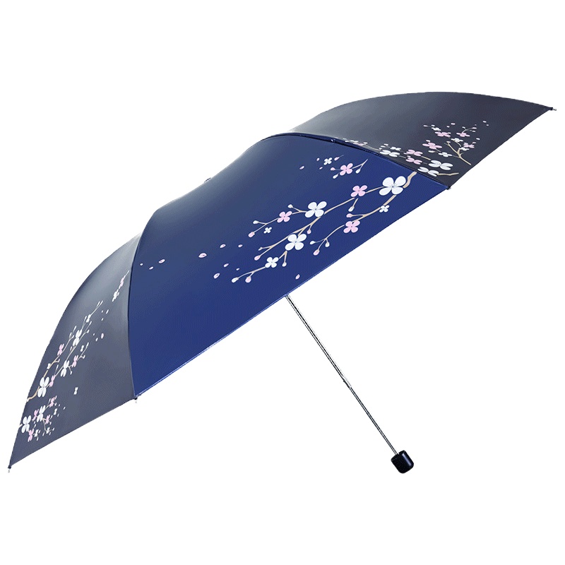 天堂伞 黑胶防紫外线晒女三折叠轻小巧便携晴雨伞两用遮太阳铅笔伞