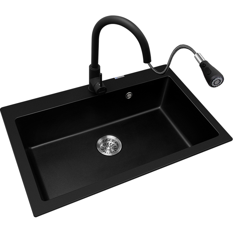 意狄讴厨房石英石水槽洗菜盆洗碗池家用台上台下盆大单槽黑色预售
