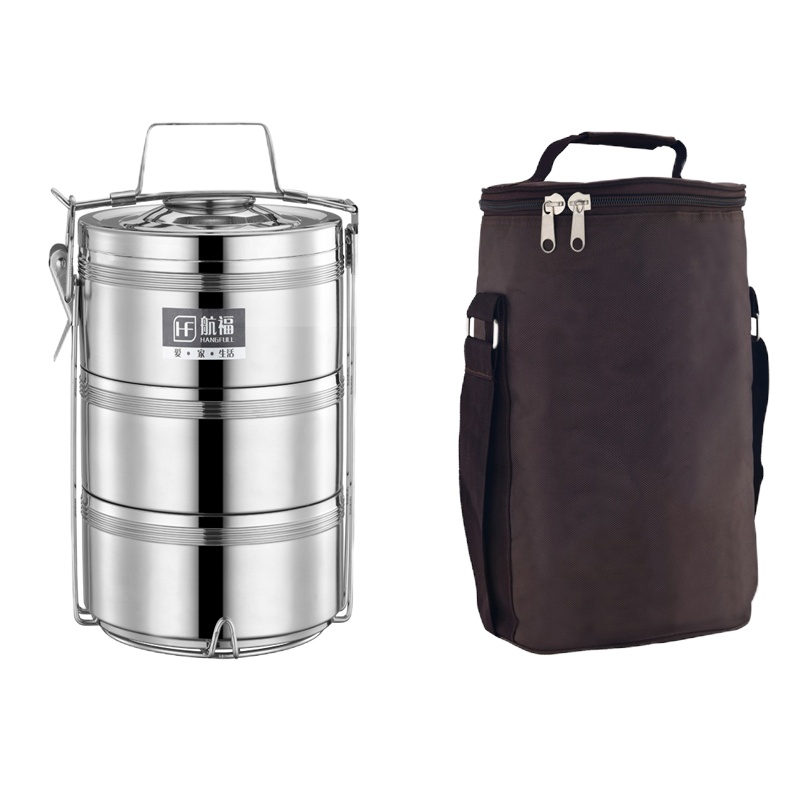 特大容量多层保温饭盒四/五层不锈钢超大容量保温桶饭盒20/23/26 三层26CM+保温袋 敬平