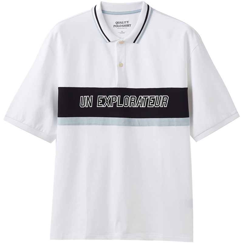 佐丹奴Polo衫男莱卡弹力棉落肩袖宽松拼色印花短袖POLO衫01010386