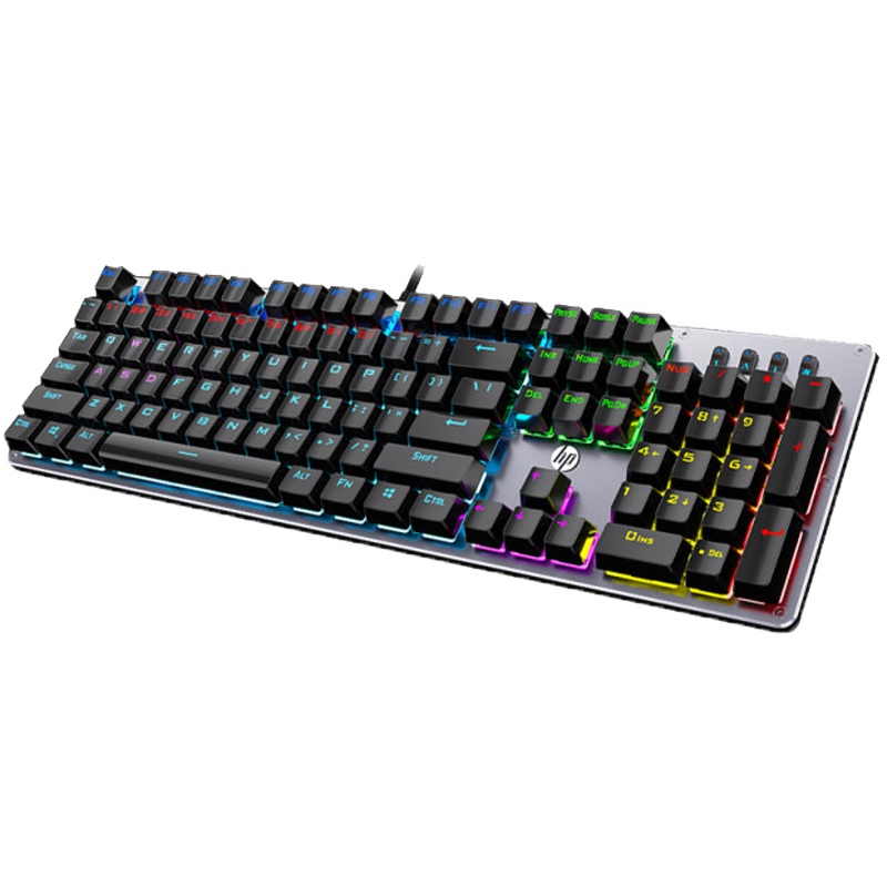 惠普(HP)GK100 104键机械有线背光键盘 游戏电脑办公键盘 金属灰(区域混光) 黑轴