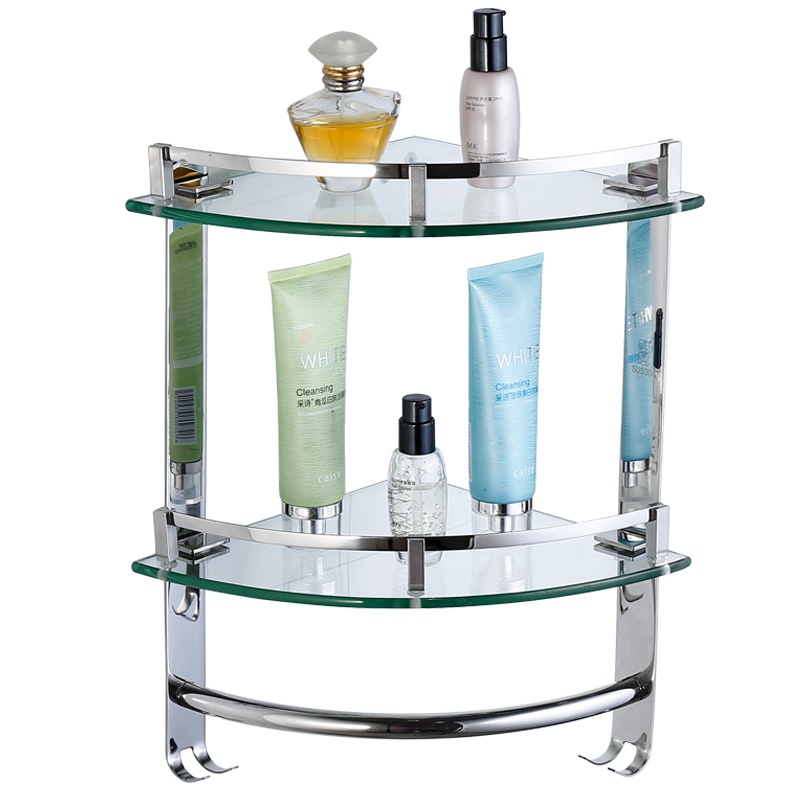 正山(Zhengshan)卫生间置物架304不锈钢三角架单层双层浴室置物架玻璃架卫浴五金挂件