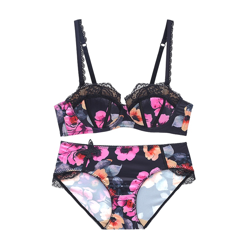 都市丽人虞美人浪漫花卉薄杯女士美背内衣胸罩聚拢文胸套装2B8213