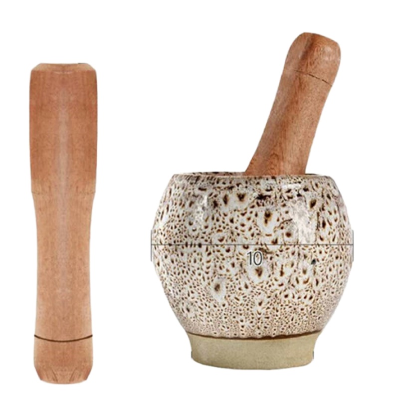 老式捣蒜器蒜臼子厨房砸蒜器家用捣蒜锤压蒜器陶瓷捣蒜缸蒜臼 敬平 虎皮蒜臼送木锤碎物器研磨碗(碎物器)