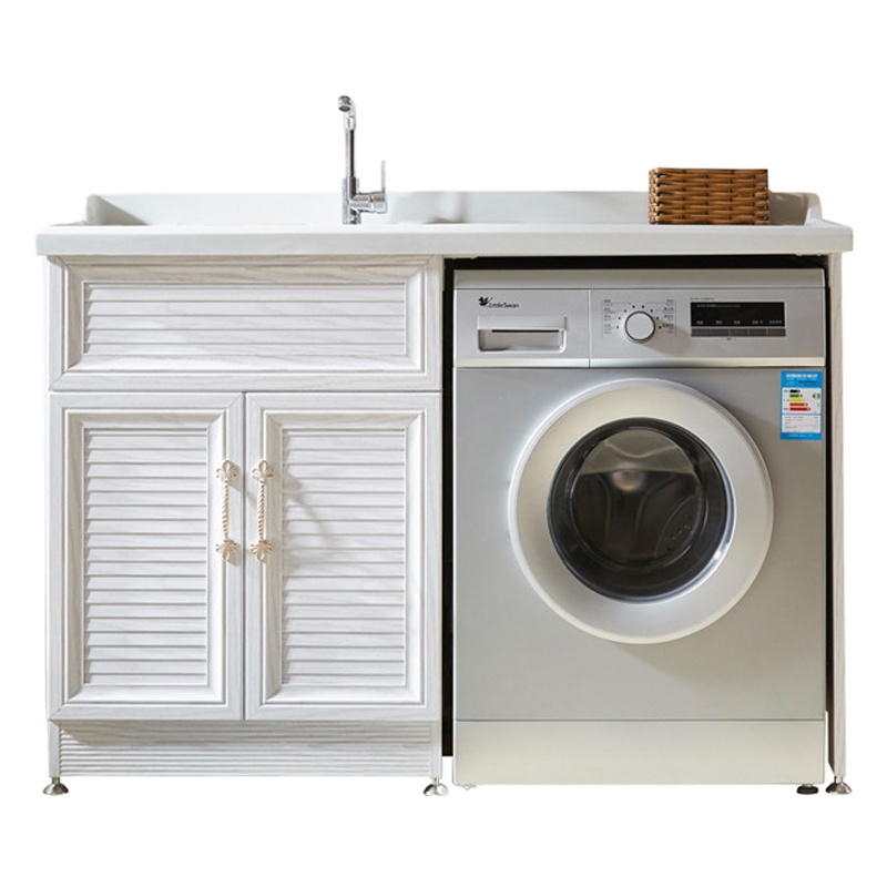 整石洗衣池阳台家用洗衣洗手盆台水槽带搓衣板一体石英石洗衣机柜 115cm平盆