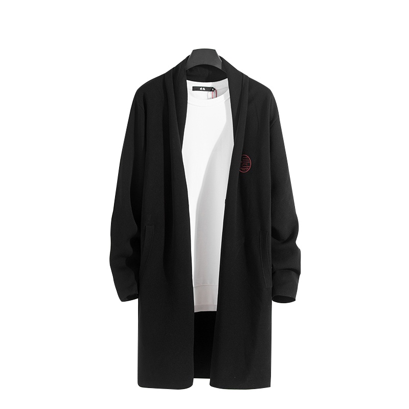 蓝旗X将起 秋季男士潮流舒适百搭针织开衫长款毛衣外套