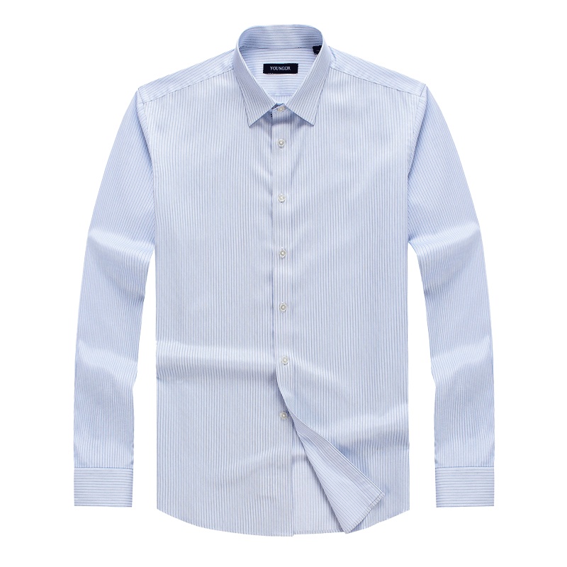 Youngor/雅戈尔春秋季男士长袖免烫衬衫官方商务休闲棉条纹白色衬衣7163