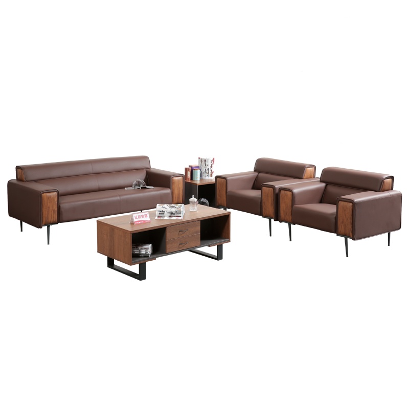 [红心家居]简约三人位沙发茶几组合套装现代休闲皮艺沙发