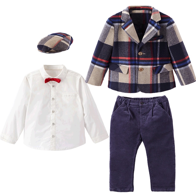 英氏男童西装礼服套装男宝宝冬季4件时尚帅气套装1812A9531