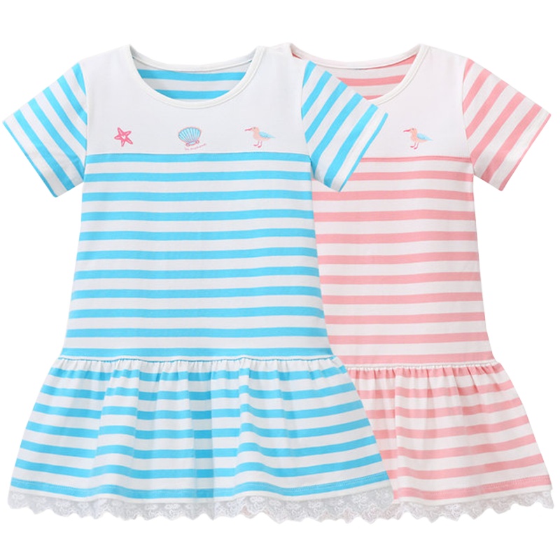 丽婴房女宝宝短袖条纹连衣裙儿童中小童针织连衣裙子2020夏季新款