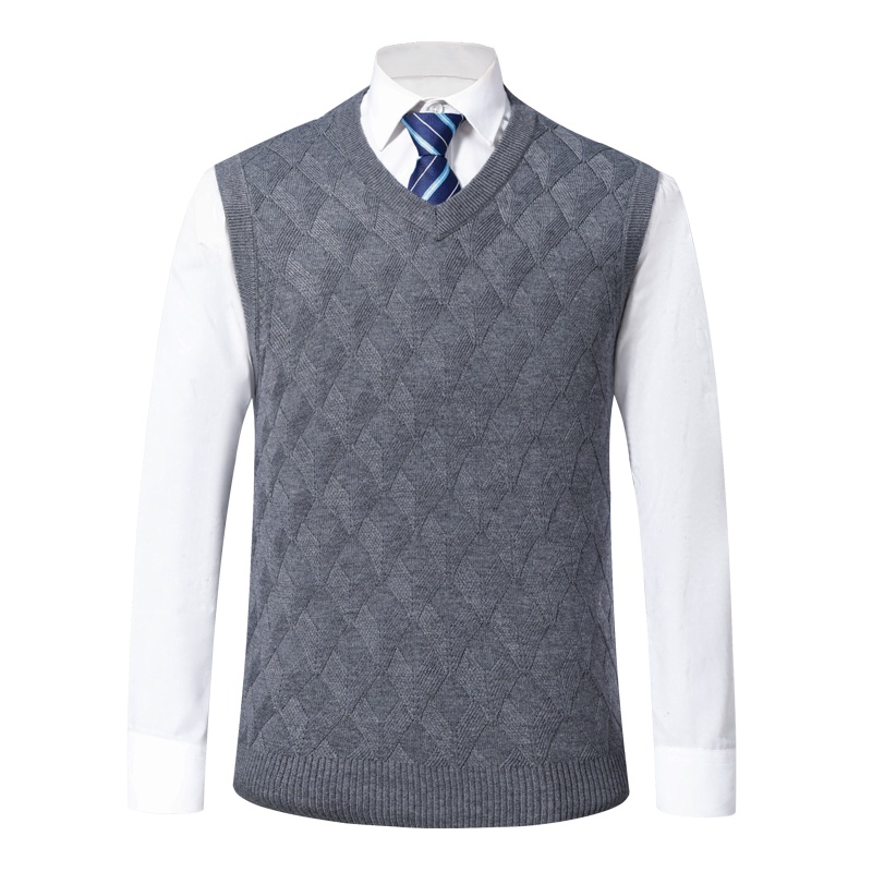 恒源祥男士羊毛马甲秋冬新款男士套头背心马甲V领羊毛针织衫毛衣坎肩