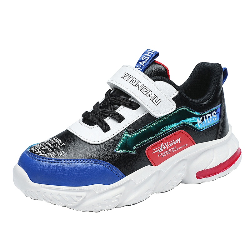 claw money男童鞋秋冬季皮面儿童防水中大童运动鞋网面跑步鞋女童