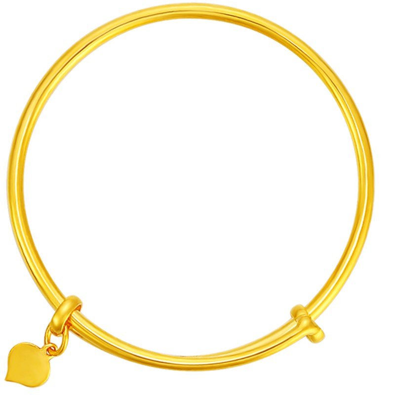 金一足金999光圈爱心吊坠宝宝黄金手镯儿童满月周岁送礼金饰 (计价) AAER010