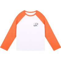 复古宽松撞色纯棉长袖T恤女学生休闲打底上衣2019新款橘色插肩袖