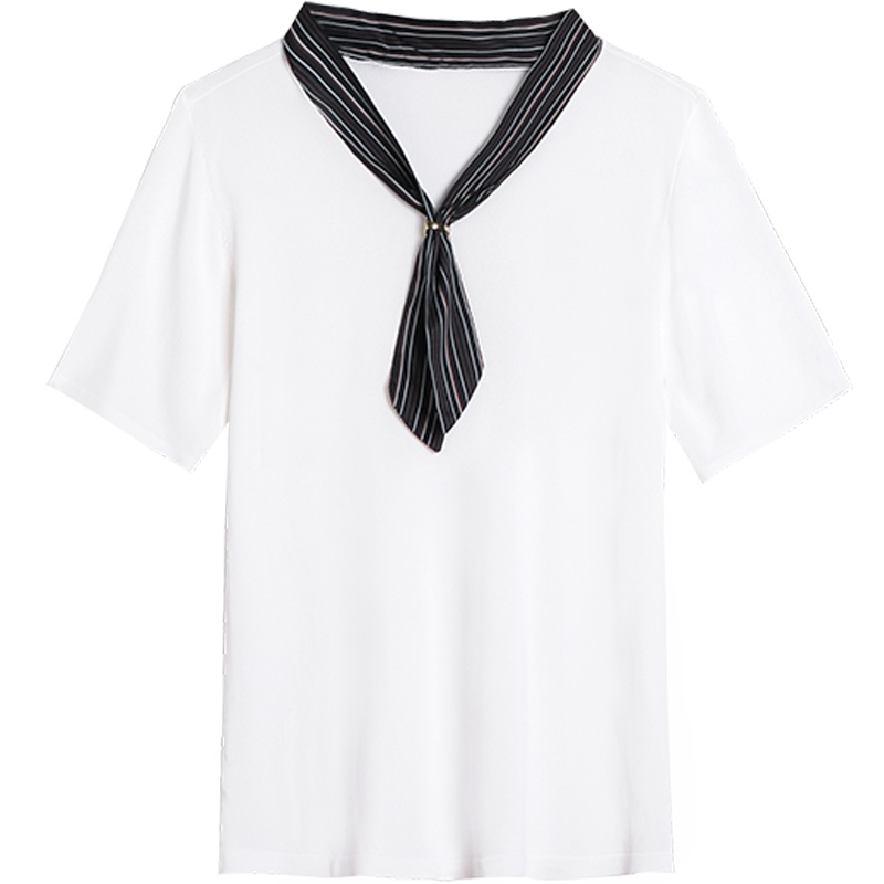 OSA欧莎冰丝针织衫女2019新款夏白色短袖上衣薄款宽松短款百搭