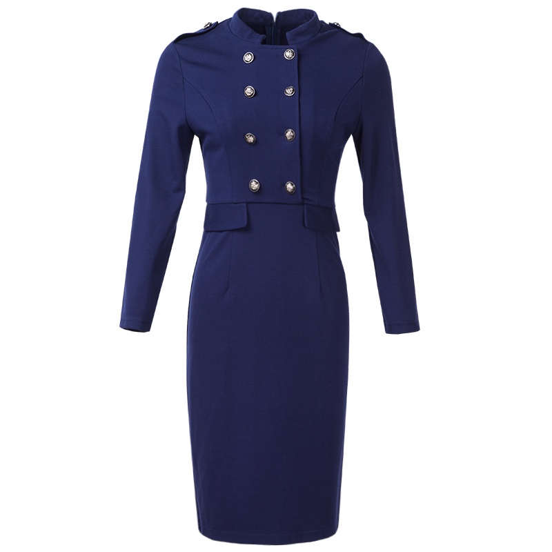 晚白 2020春季新品通勤纯色修身显瘦中长款职业长袖包臀裙连衣裙女