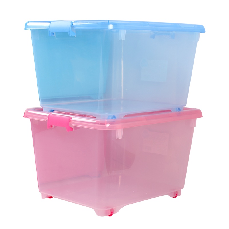 茶花(CHAHUA)透明55L塑料58.5CM精巧收纳箱2825带滑轮储物箱玩具收纳盒