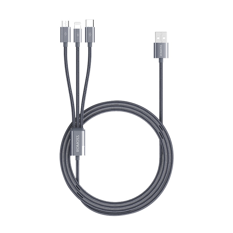ROMOSS/罗马仕 一拖三通充电线 type-c安卓苹果三合一充电线华为小米苹果充电线cb25a 玫瑰金 1.5m