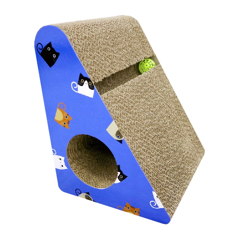 得酷 小号三角形猫抓板 黑色 带铃铛 瓦楞纸猫磨爪玩具 多面可用