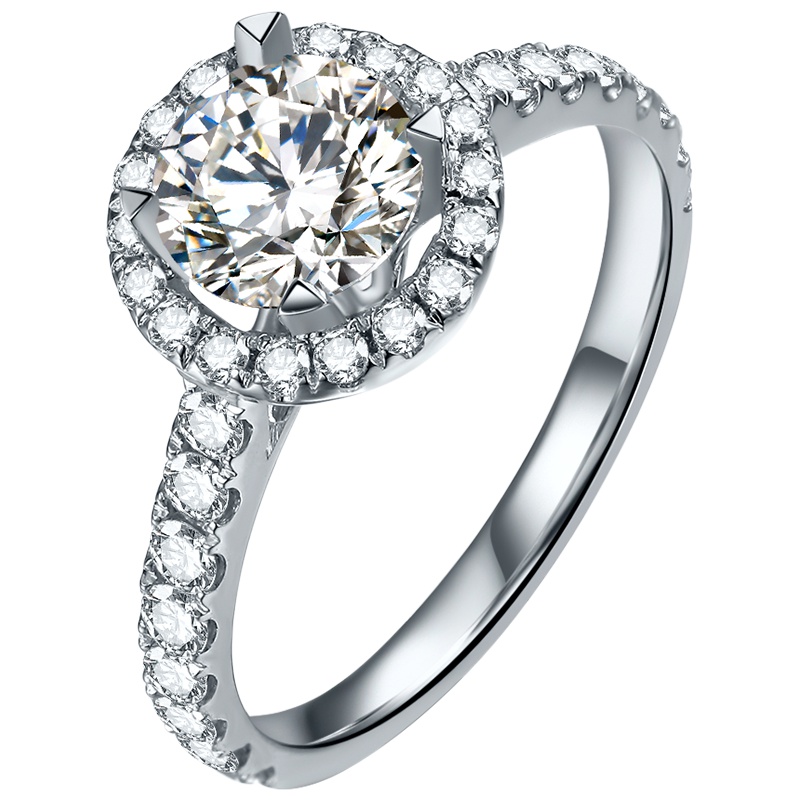 周六福 白18K金求婚结婚钻戒 WP