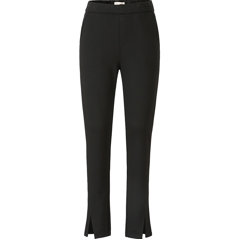 艾莱依2019秋季新款简约时尚修身长裤收腰开叉九分裤女