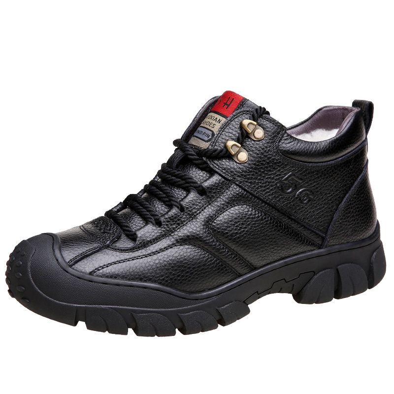 路易克思棉鞋男高帮冬季保暖加绒加厚真皮皮毛一体系带厚底休闲爸爸棉靴男68199