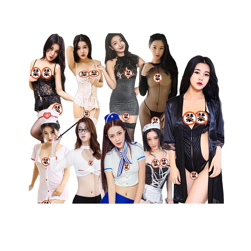 女士情趣内衣套装3件秘书学生护士女仆女警制服全透明性感诱惑三点式吊带V领女式情趣睡衣丝袜蕾丝破洞开档露乳长夜漫漫成人用品