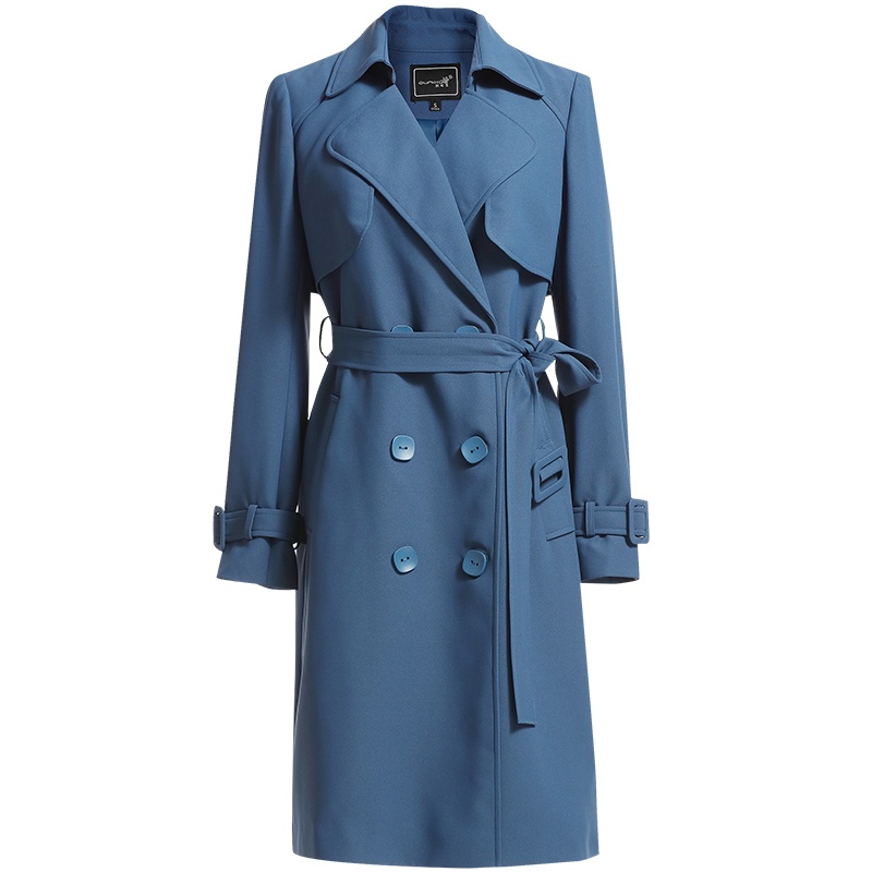 欧昵雪英伦通勤双排扣中长款风衣外套女长袖