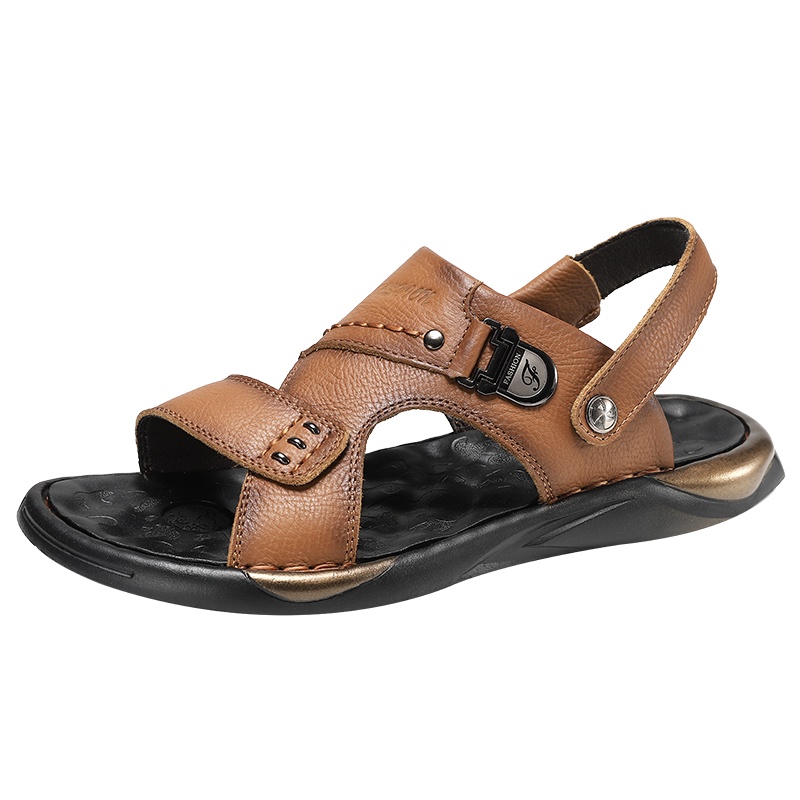 公牛世家凉鞋男夏季新款男士软底真皮透气沙滩鞋头层牛皮防滑两用凉拖鞋 GN807