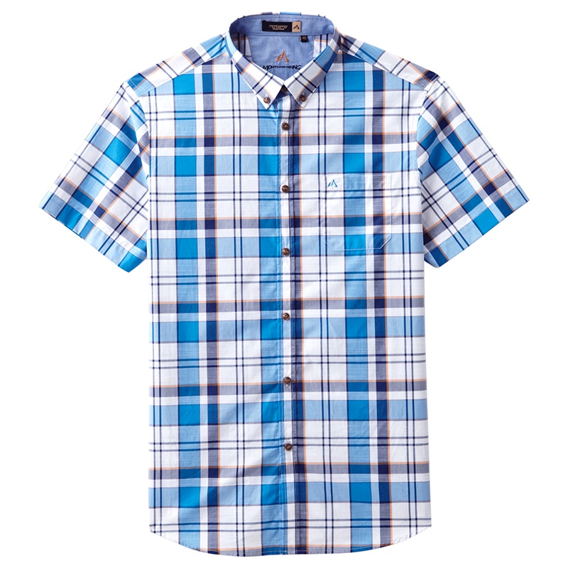 蒙蒂埃莫户外休闲经典格纹全棉透气男士合身短袖衬衫