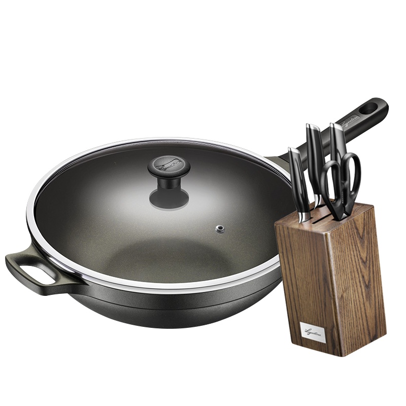 拉歌蒂尼铂利系列刀具家用不锈钢刀具厨房套刀米乐.黄钻32厘米长短柄中式钻石不粘炒锅少油烟易清洗燃气电磁炉通用六件套