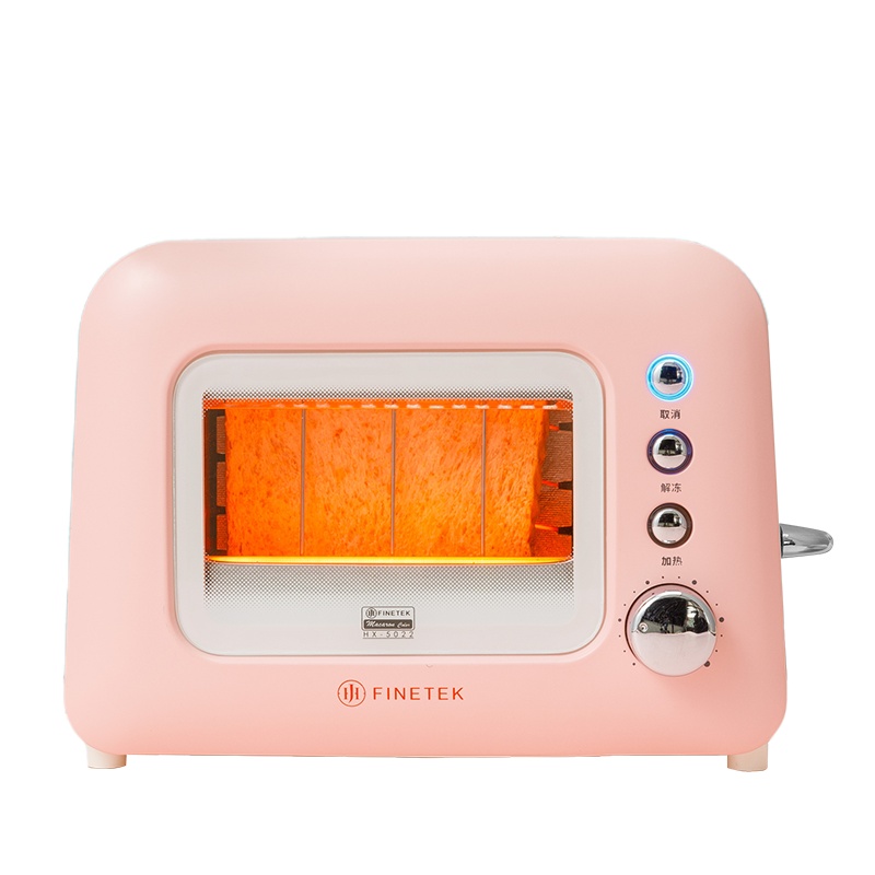 FINETEK 家用2片早餐机烤吐司片机多士炉全自动智能吐司机面包机多功能烤多士面包机 粉色