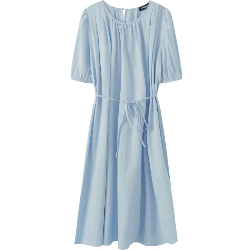 OtherMix蓝色公主连衣裙2021年夏季新款韩版圆领束腰褶皱女式裙子