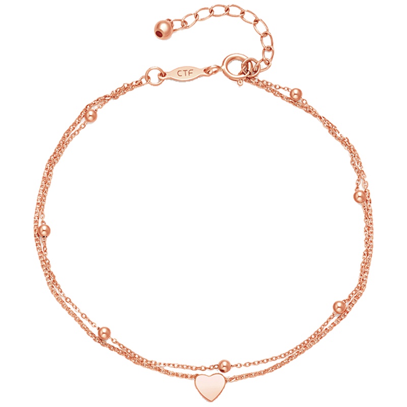 周大福珠宝首饰浪漫心形18K金彩金手链E122354