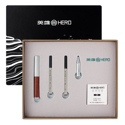 HERO/英雄钢笔木杆袖珍笔9385双笔头套装礼盒礼物送礼定制男士学生练字女生送老师