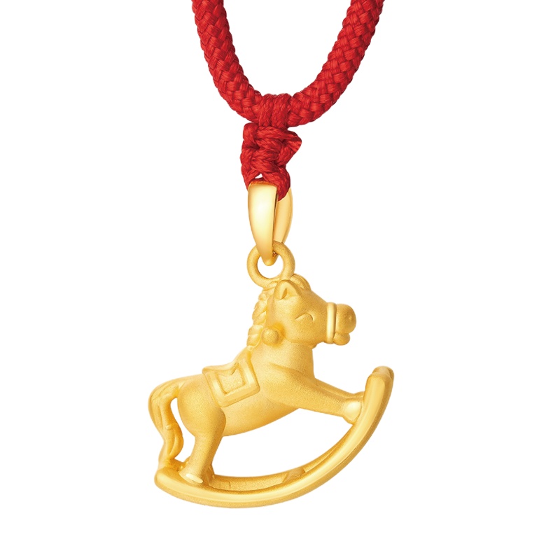 周贝贝珠宝 童趣木马 黄金足金3D立体转运珠吊坠项链 男女同款 周岁礼 生日礼物 ZHJD0013