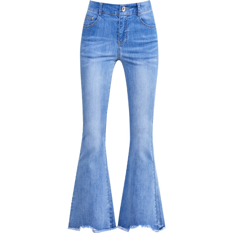 娅丽达女裤2019夏季新款微喇叭牛仔裤女浅色修身显瘦薄款九分裤I2131