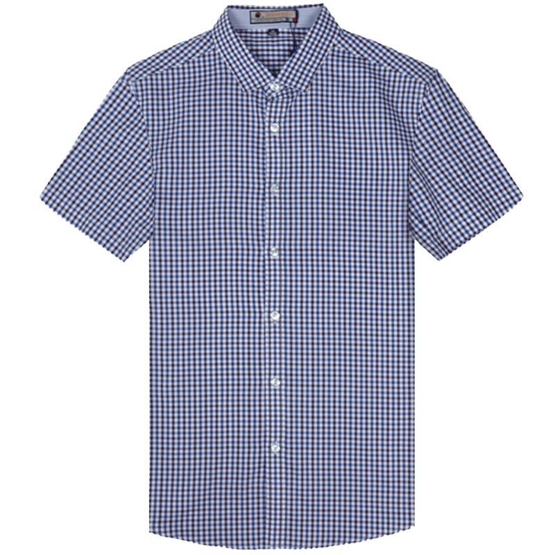 格子衬衣男潮英伦风修身薄款短袖衬衫青年男士翻领百搭夏季上衣潮