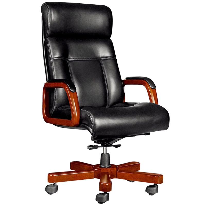 钜晟 新中式大班椅办公椅木质油漆会议椅牛皮老板椅JSPY-BH012