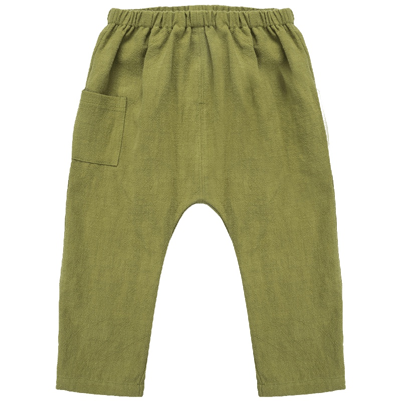 婴姿坊男童棉麻休闲长裤春秋款儿童百搭时尚纯色裤子松紧