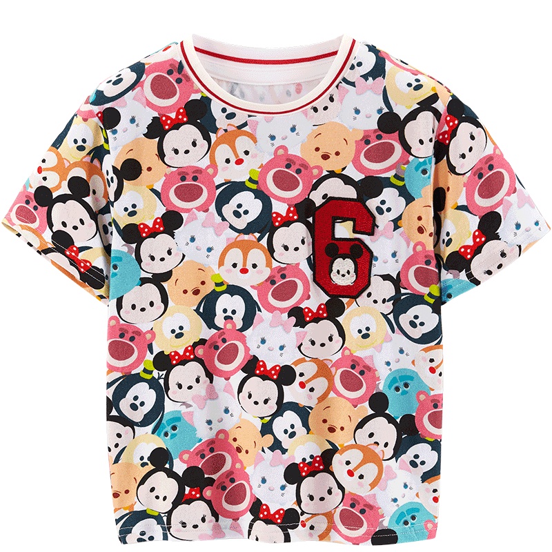 minipeace太平鸟童装女童夏装迪士尼松松印花T恤圆领宽松短袖上衣