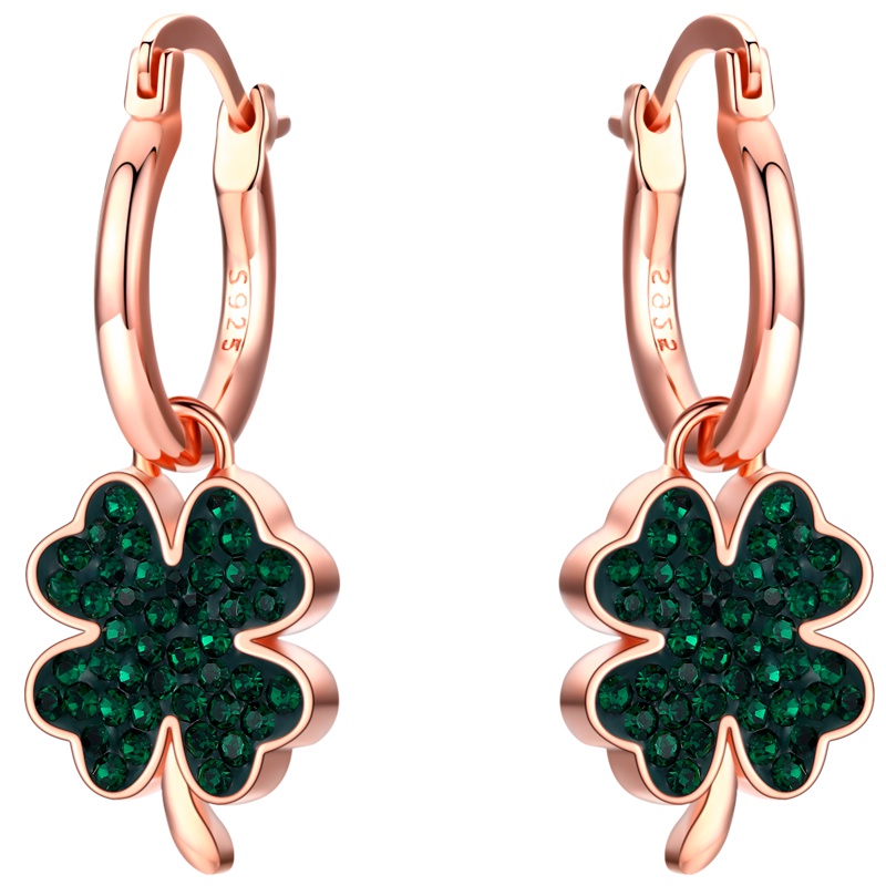 佰色传情S925银耳环女网红四叶草耳扣耳坠双面佩戴耳钉ins耳饰