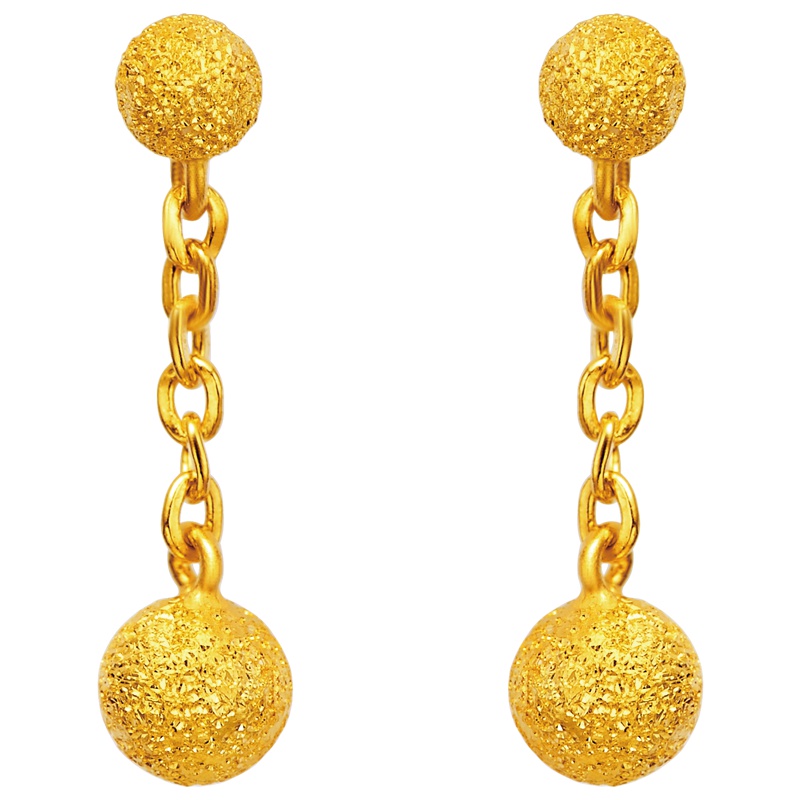 周大福珠宝首饰圆珠足金黄金耳环计价(工费48元)F21996