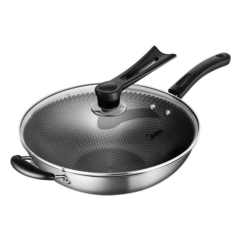 美的炒锅304不锈钢锅煎炒锅家用不粘锅炒菜锅电磁炉燃气灶适用32cm锅具