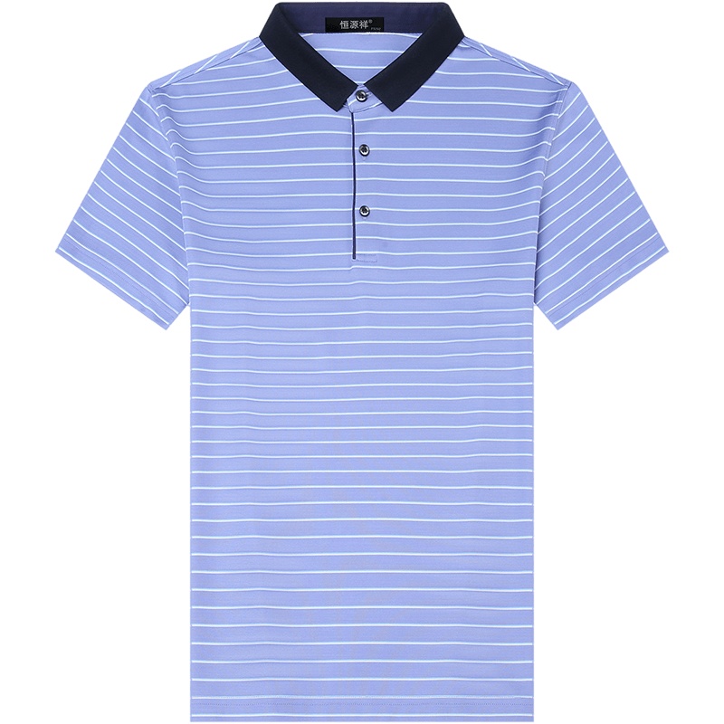 恒源祥100%桑蚕丝条纹Polo衫 中年爸爸装休闲翻领真丝短袖T恤男