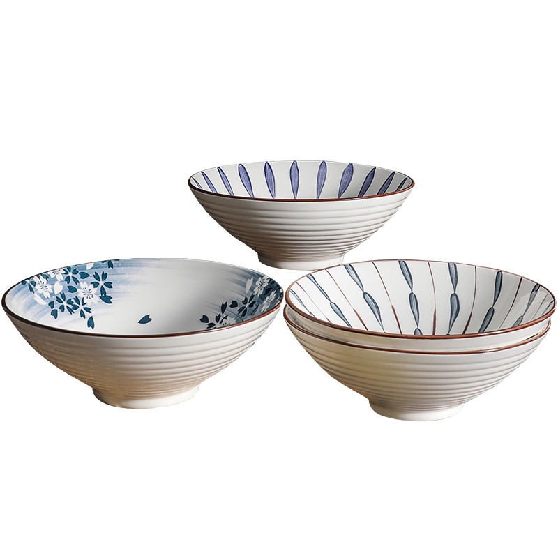 贝瑟斯 【8寸拉面碗四个装】日式汤碗家用泡面碗餐具大号面条喇叭陶瓷碗