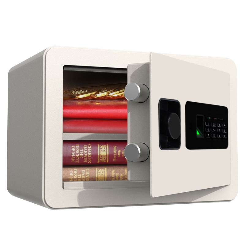 得力(deli)33559指纹密码保管箱(白色) 高25cm双保险入柜办公家用防盗小型隐形保管柜 入墙保险柜保险箱